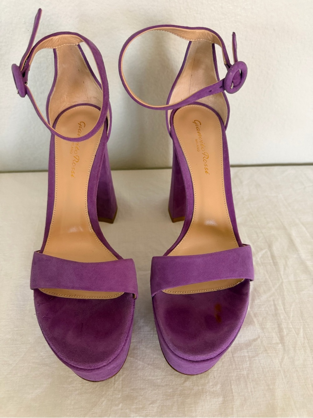 Gianvito Rossi Purple Suede Platform Ankle-Strap Sandals